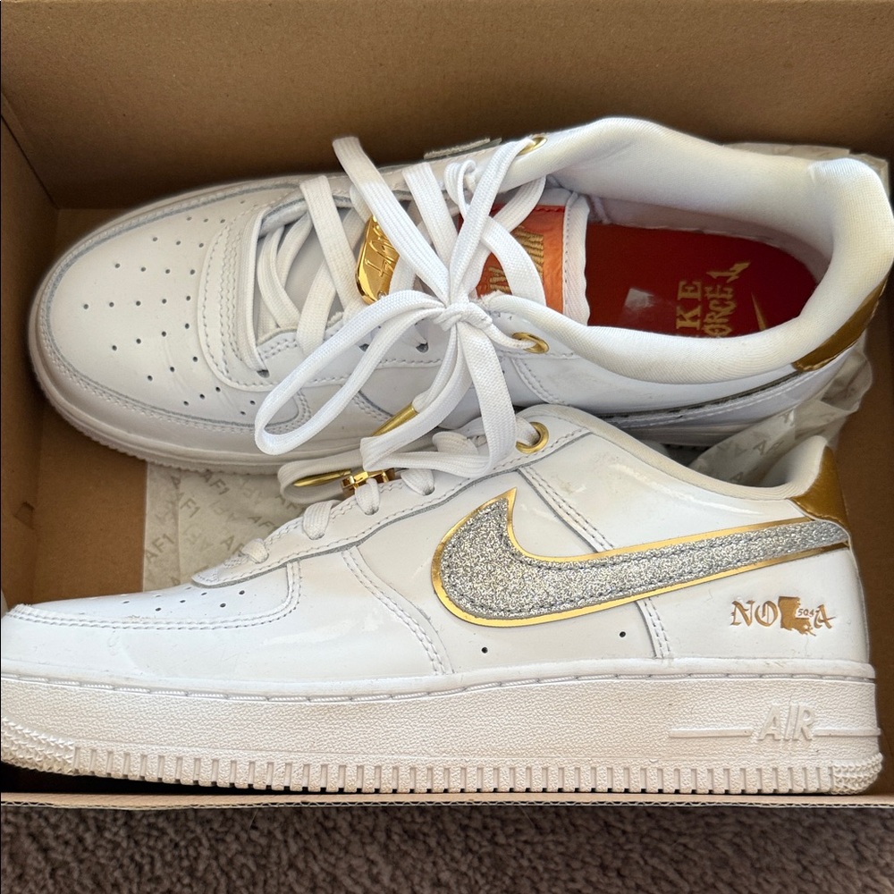 Nike Kids AF1 NOLA editions with Gold and Silver Details